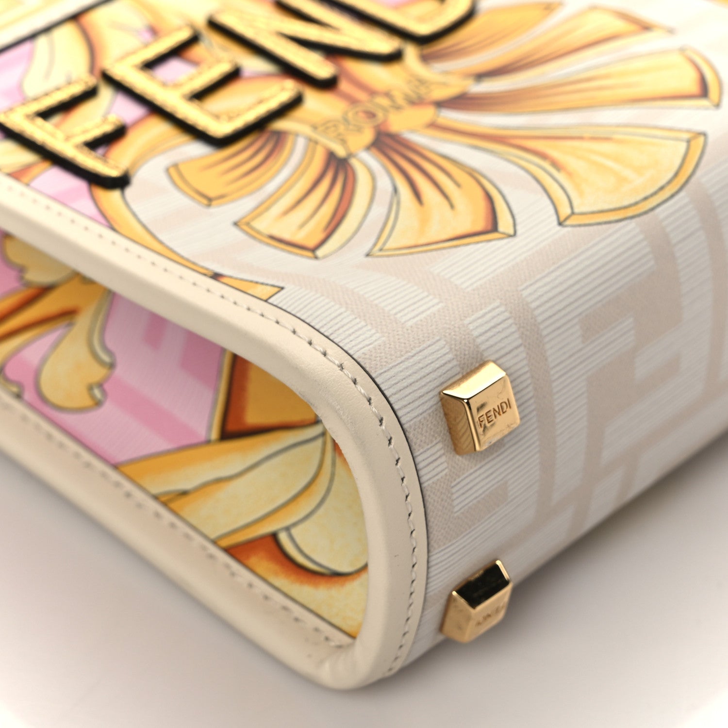 Fendi X VERSACE Calfskin Plexiglass Fendace FF Baroque Mini Fendi Sunshine Shopper Tote Gold Rosa White Ice Ciad 9 of 10