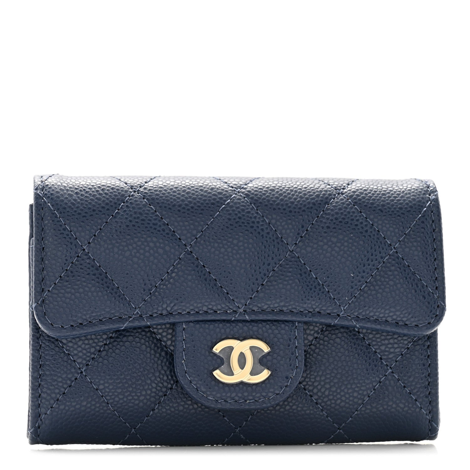 Chanel Caviar Quilted Flap Card Holder Wallet Dark Blue 1 of 10