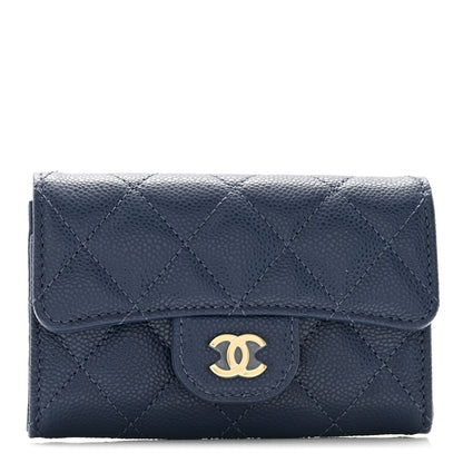 Chanel Caviar Quilted Flap Card Holder Wallet Dark Blue 1 of 10