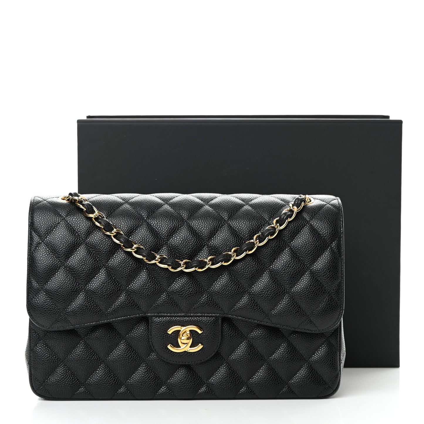 Caviar Quilted Jumbo Double Flap Black