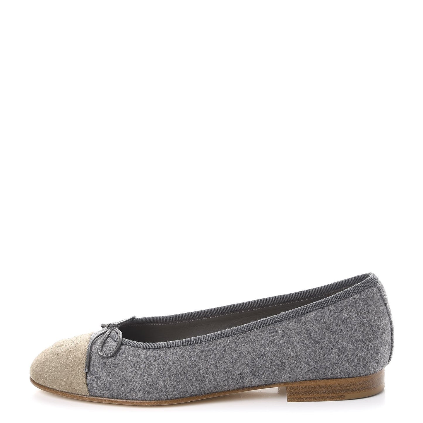 Felt Suede Cap Toe CC Ballerina Flats 35 Grey Beige