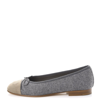 Chanel Felt Suede Cap Toe CC Ballerina Flats 35 Grey Beige 1 of 11