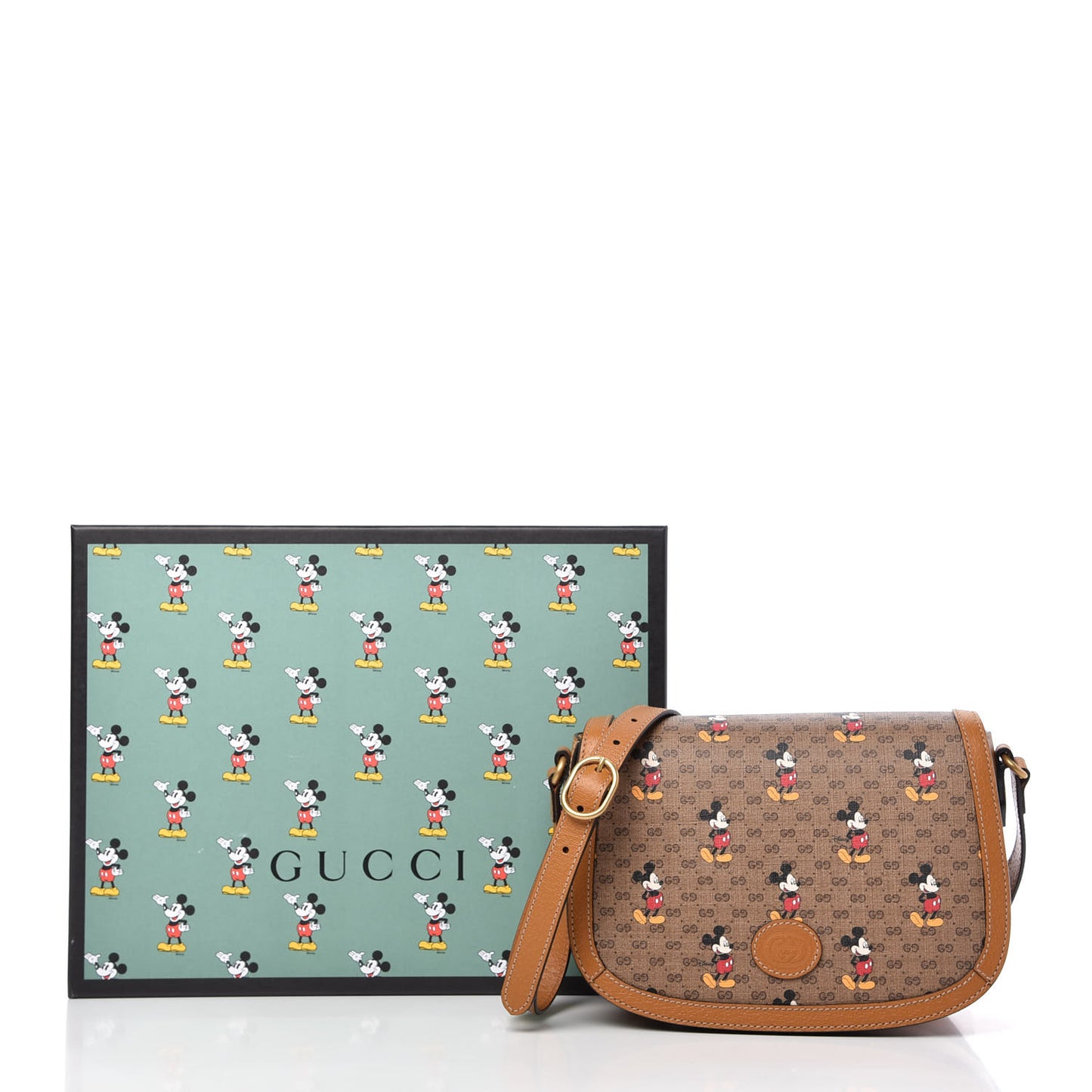 X DISNEY Mini Vintage GG Supreme Monogram Mickey Mouse Small Flap Messenger Bag Beige Vintage Sun Oil
