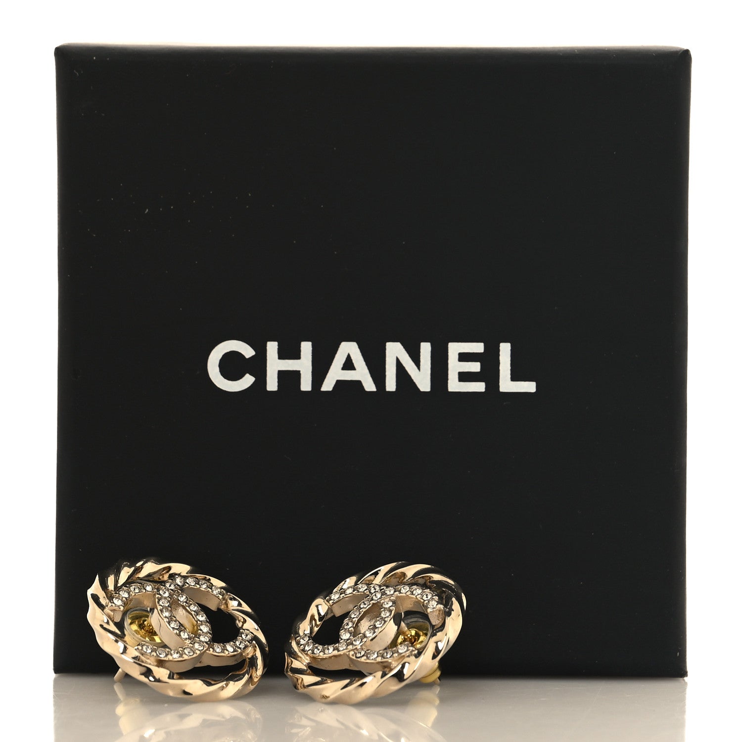 Chanel Metal Twist Crystal CC Earrings Gold 5 of 5