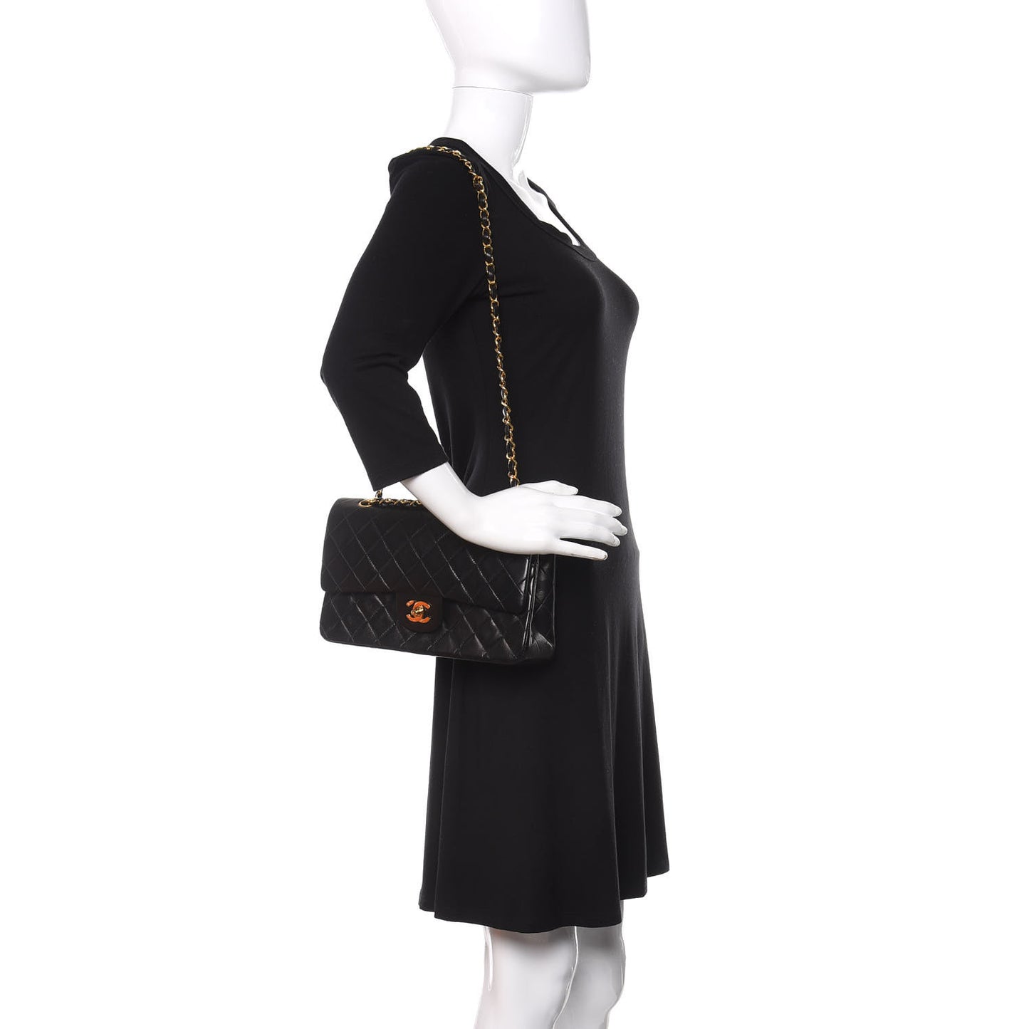 Lambskin Quilted Medium Double Flap Black