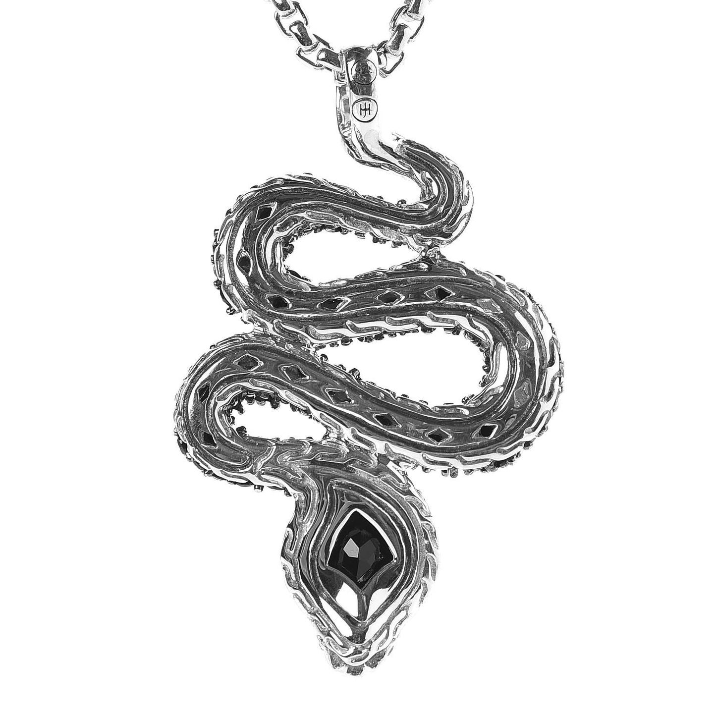 Sterling Silver Diamond Black Chalcedony Black White Sapphire Legends Cobra Pendant Necklace