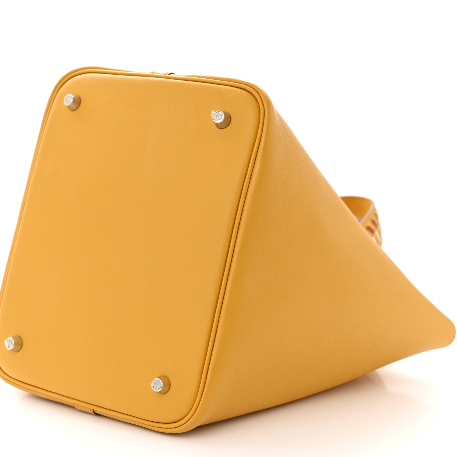 Hermes Epsom Tressage De Cuir Picotin Lock 22 MM Jaune Ambre Brique White 10 of 11