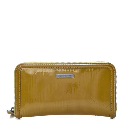 Burberry Patent Check Emboosed Large Zip Around Wallet Yellow 1 of 10