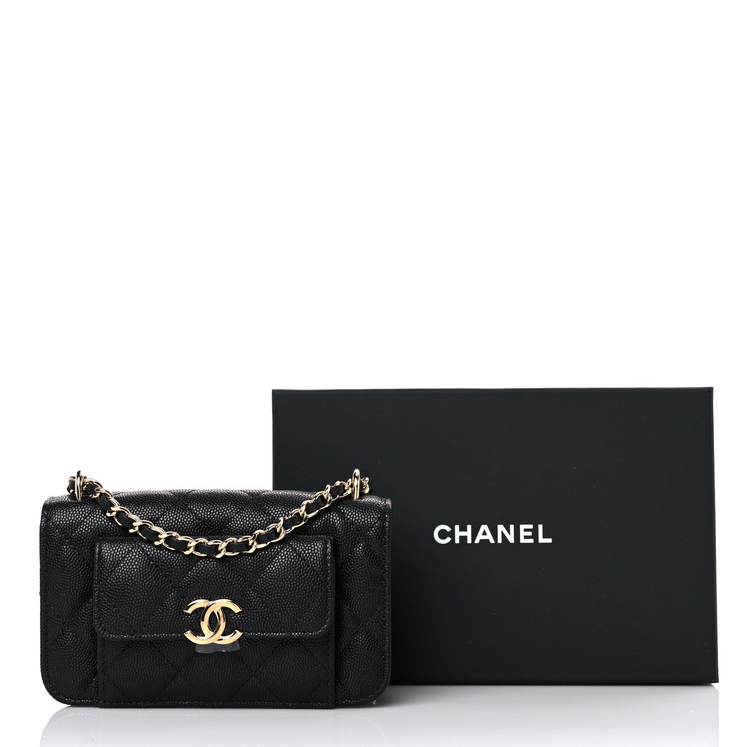 Chanel Caviar Quilted Pocket Twins Clutch With Chain Black 12 of 12
