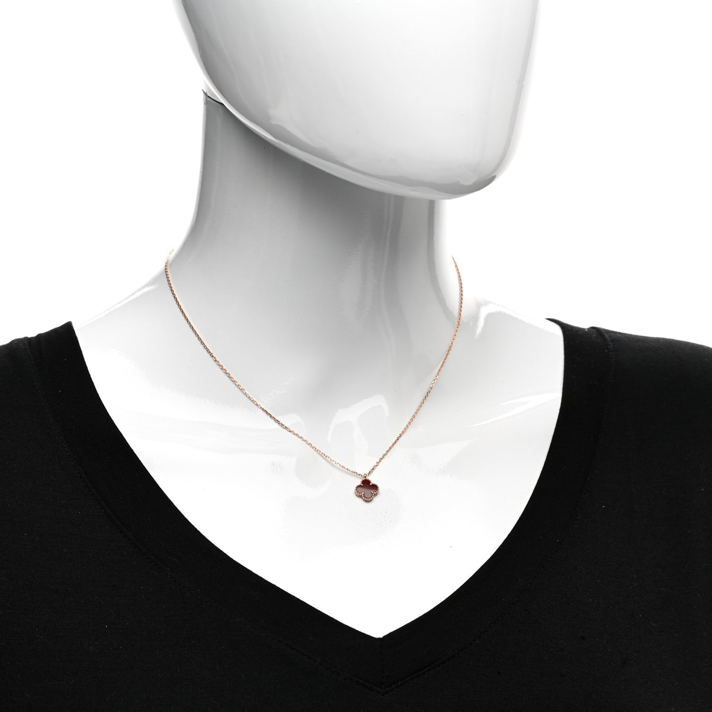 18K Rose Gold Carnelian Sweet Alhambra Pendant Necklace