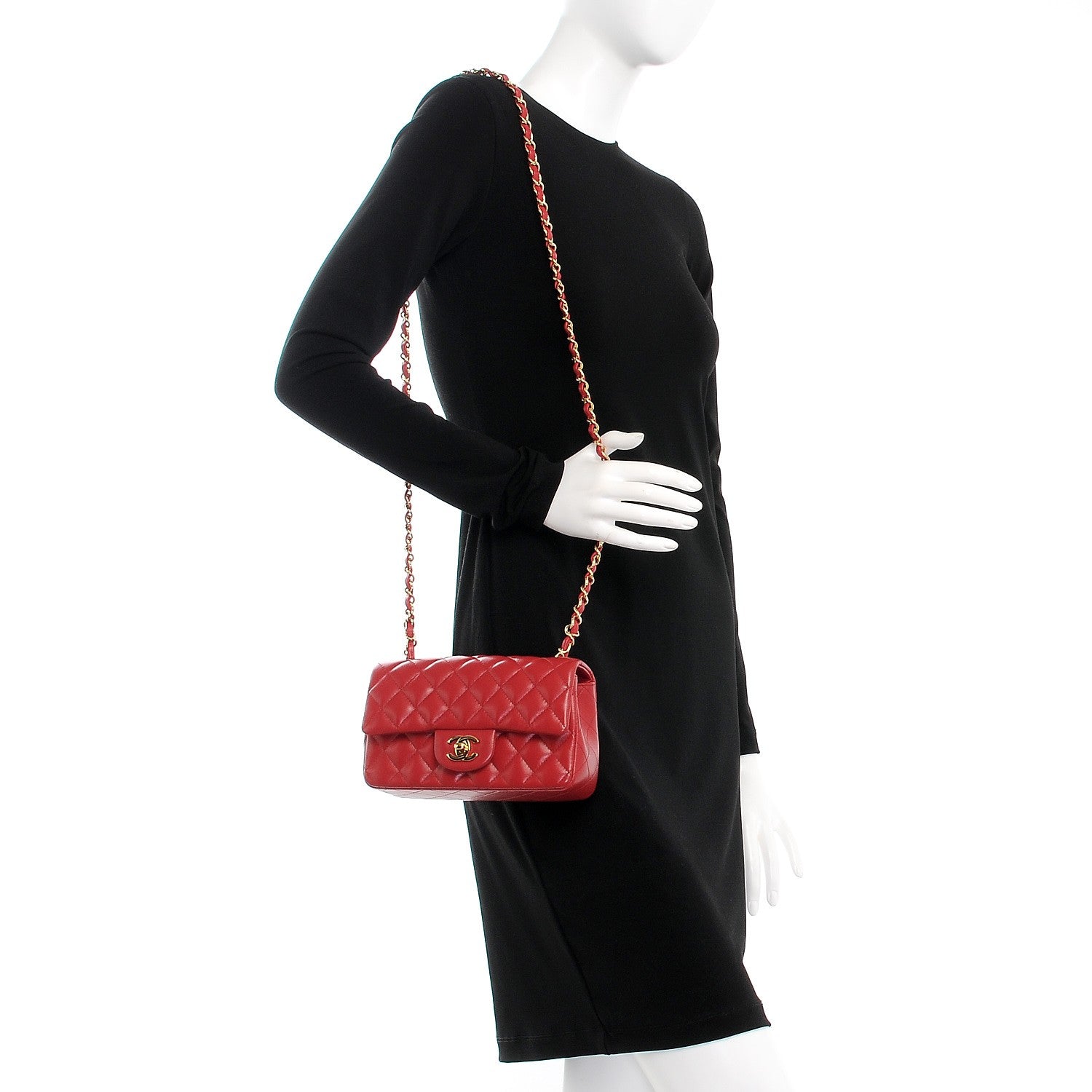 Chanel Lambskin Quilted Mini Rectangular Flap Red 2 of 7
