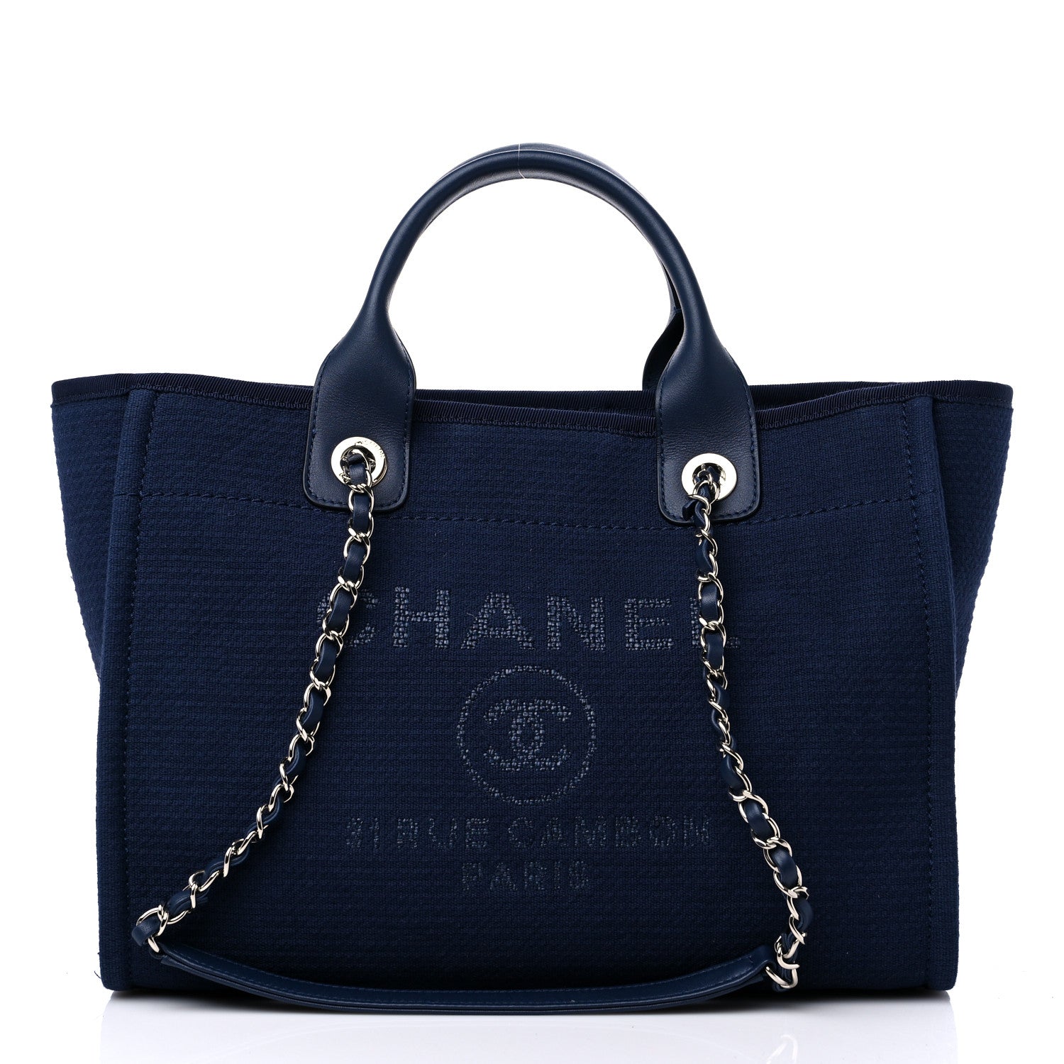 Chanel Mixed Fibers Small Deauville Tote Navy Blue 3 of 12