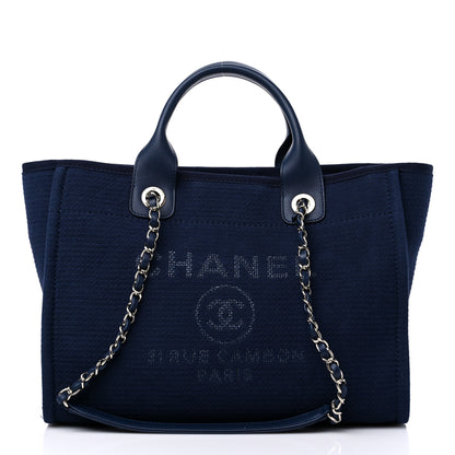 Chanel Mixed Fibers Small Deauville Tote Navy Blue 3 of 12