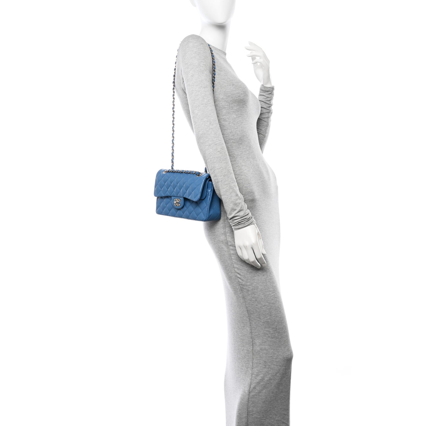 Caviar Quilted Small Double Flap Blue