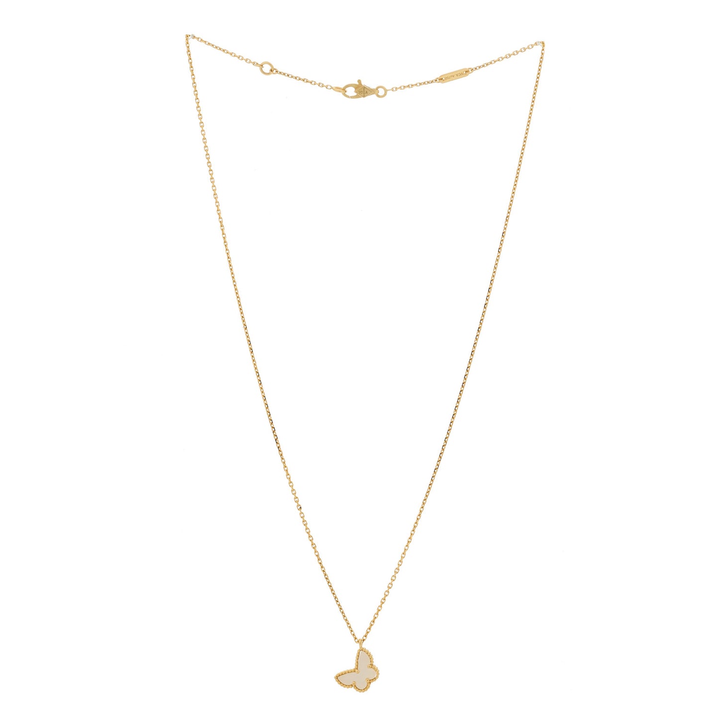 18K Yellow Gold Mother of Pearl Sweet Alhambra Butterfly Pendant Necklace