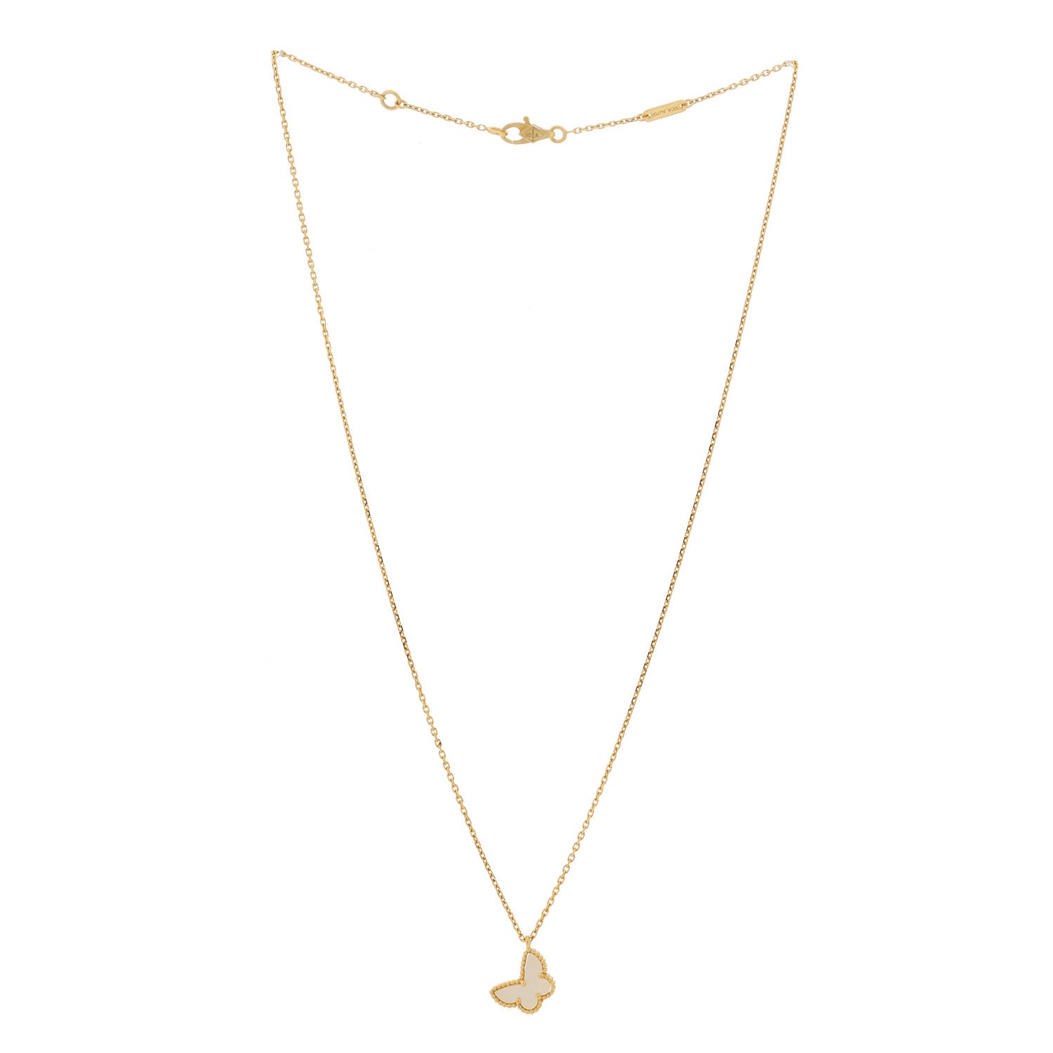 Van Cleef & Arpels 18K Yellow Gold Mother of Pearl Sweet Alhambra Butterfly Pendant Necklace 3 of 6
