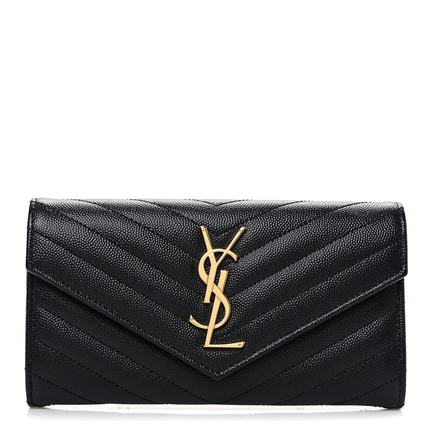 Grain De Poudre Matelasse Chevron Monogram Flap Wallet Black
