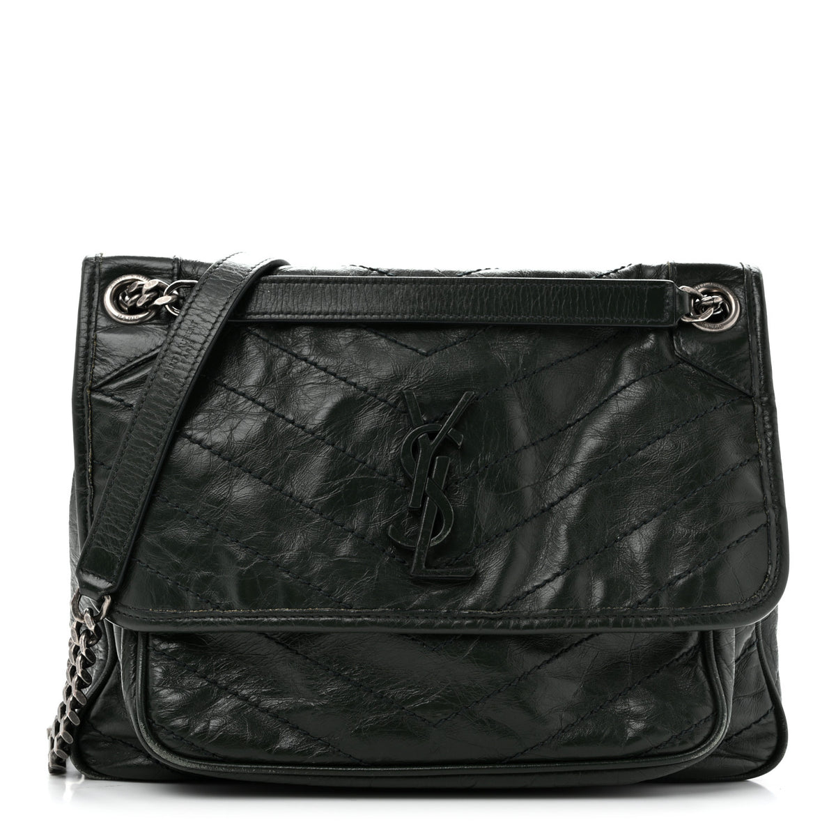 Saint Laurent Crinkled Lambskin Matelasse Monogram Medium Niki Chain Satchel Military Olive 1 of 15