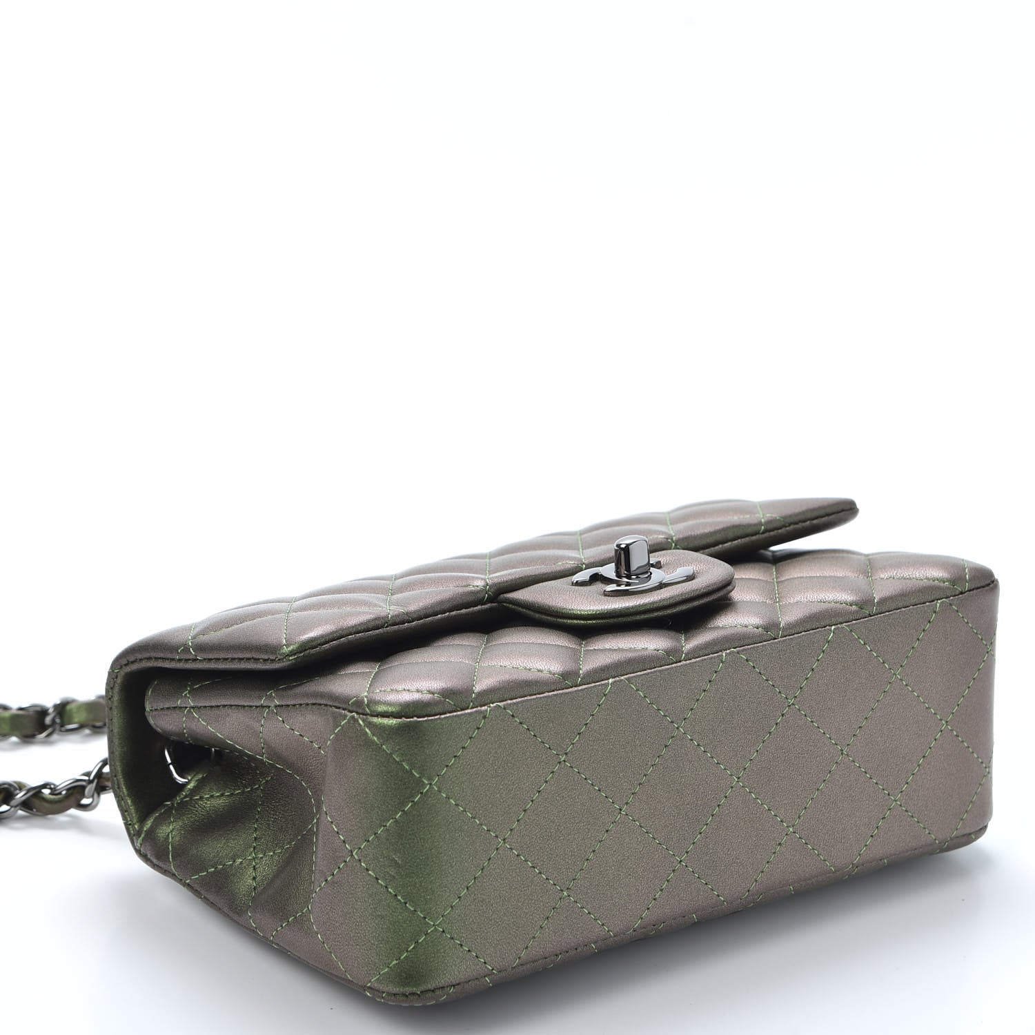 Chanel Iridescent Lambskin Quilted Mini Rectangular Flap Green 3 of 9