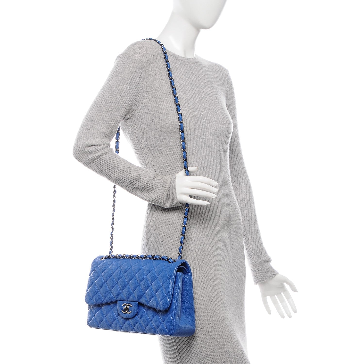 Chanel Caviar Quilted Jumbo Double Flap Blue 2 of 7