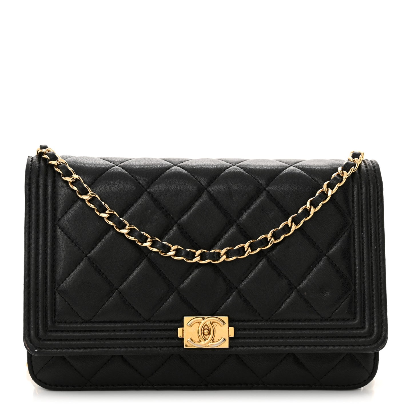 Lambskin Quilted Boy Wallet On Chain WOC Black