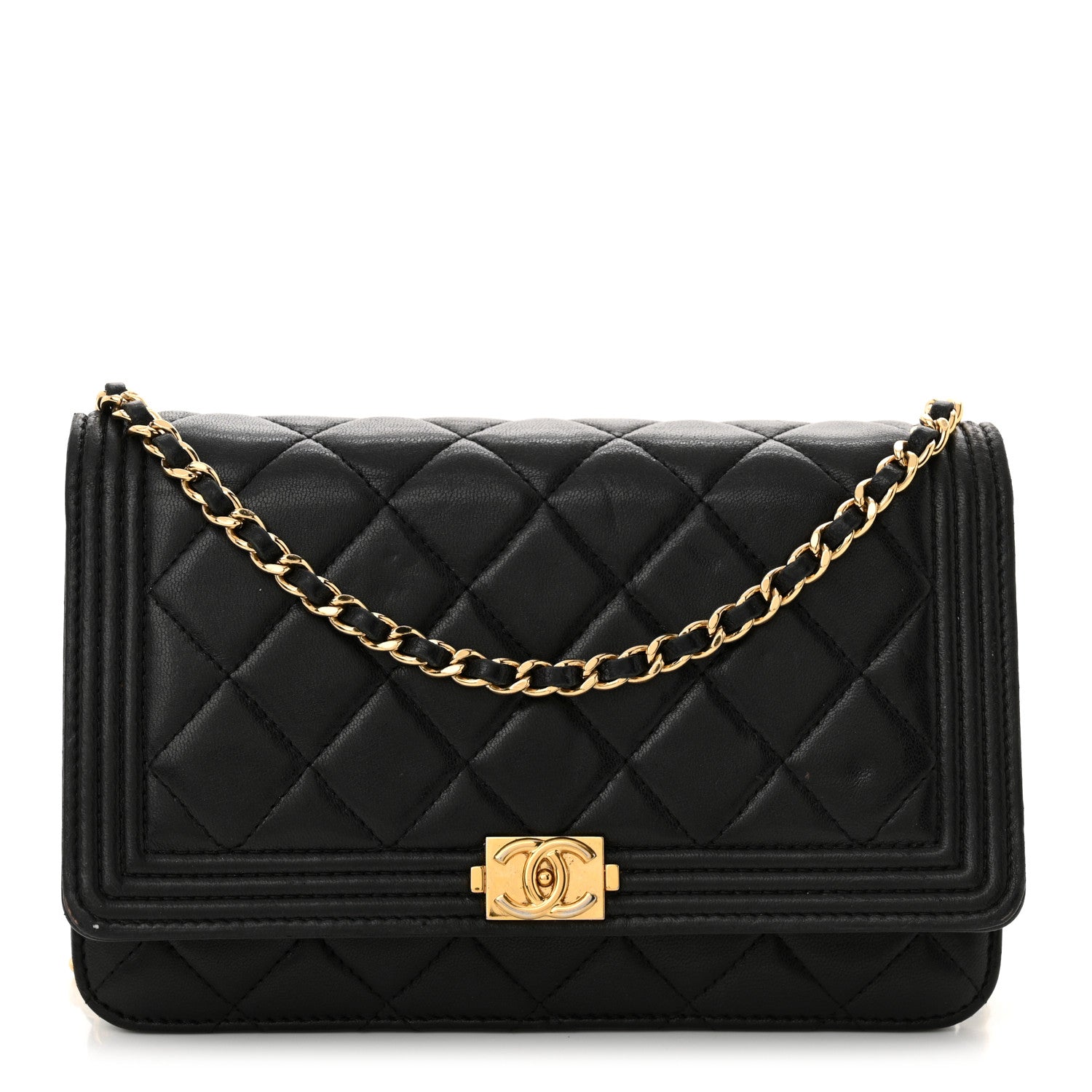 Chanel Lambskin Quilted Boy Wallet On Chain WOC Black 1 of 15