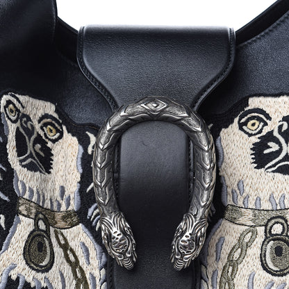 Gucci Calfskin Dog Embroidered Extra Large Dionysus Hobo Black 12 of 13
