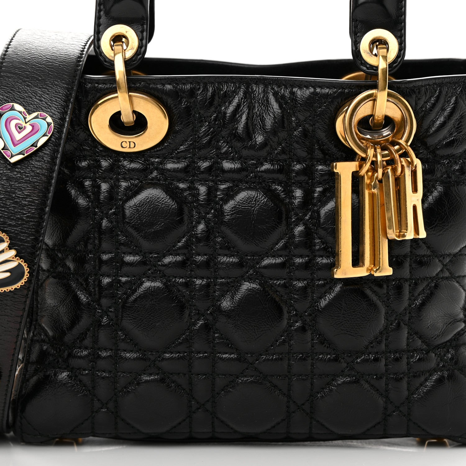 Christian Dior Crinkled Patent Cannage Small Lucky Badges My Lady Dior Black 8 of 15