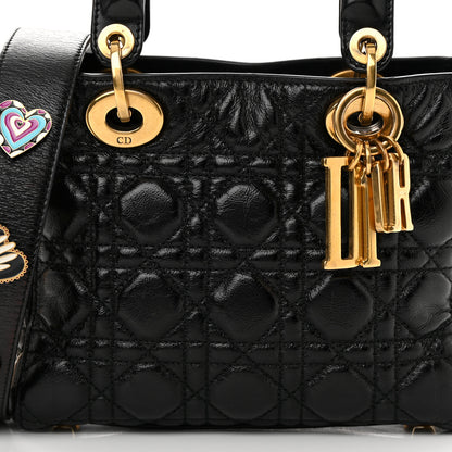 Christian Dior Crinkled Patent Cannage Small Lucky Badges My Lady Dior Black 8 of 15