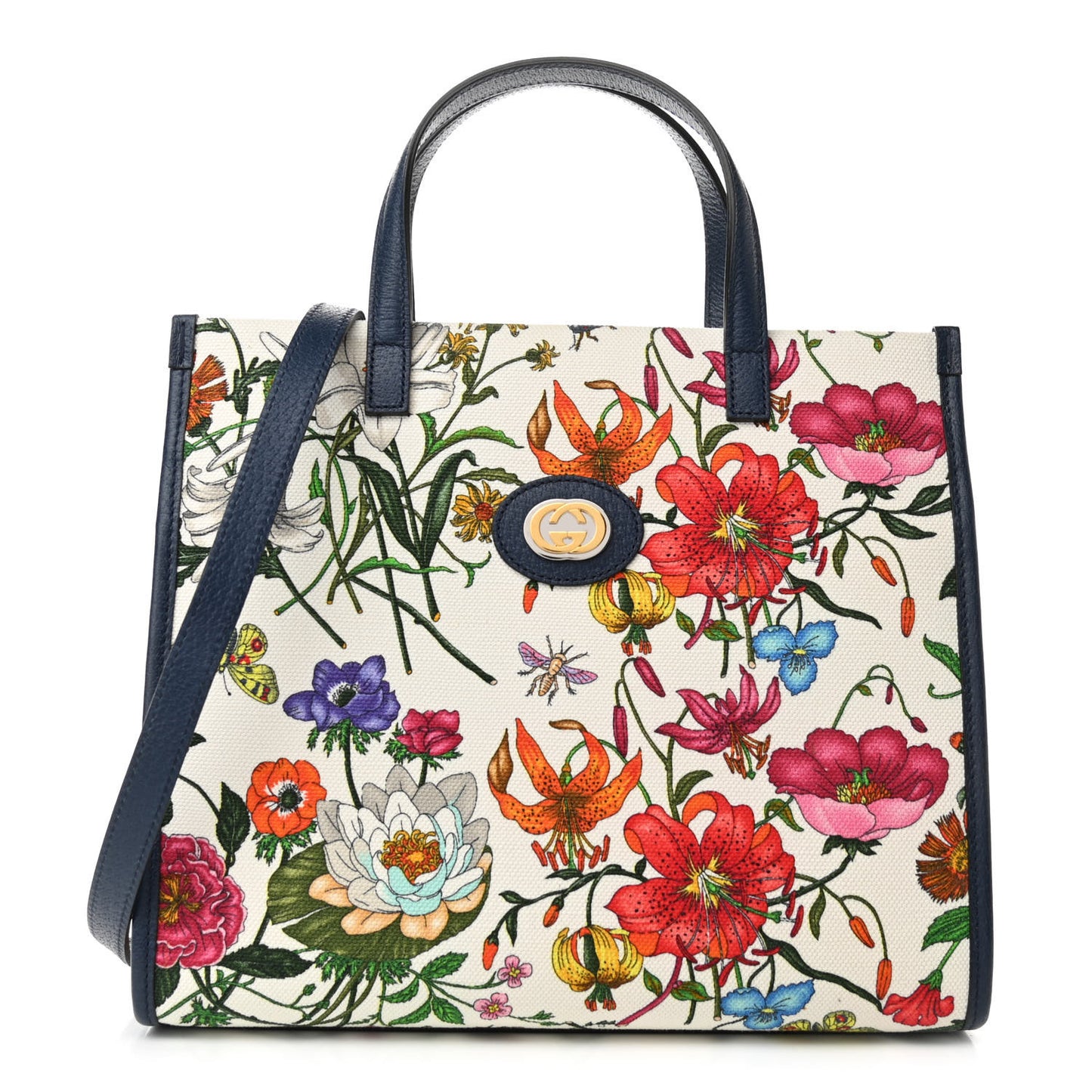 Canvas Medium Flora Tote White Multicolor Blue Agata
