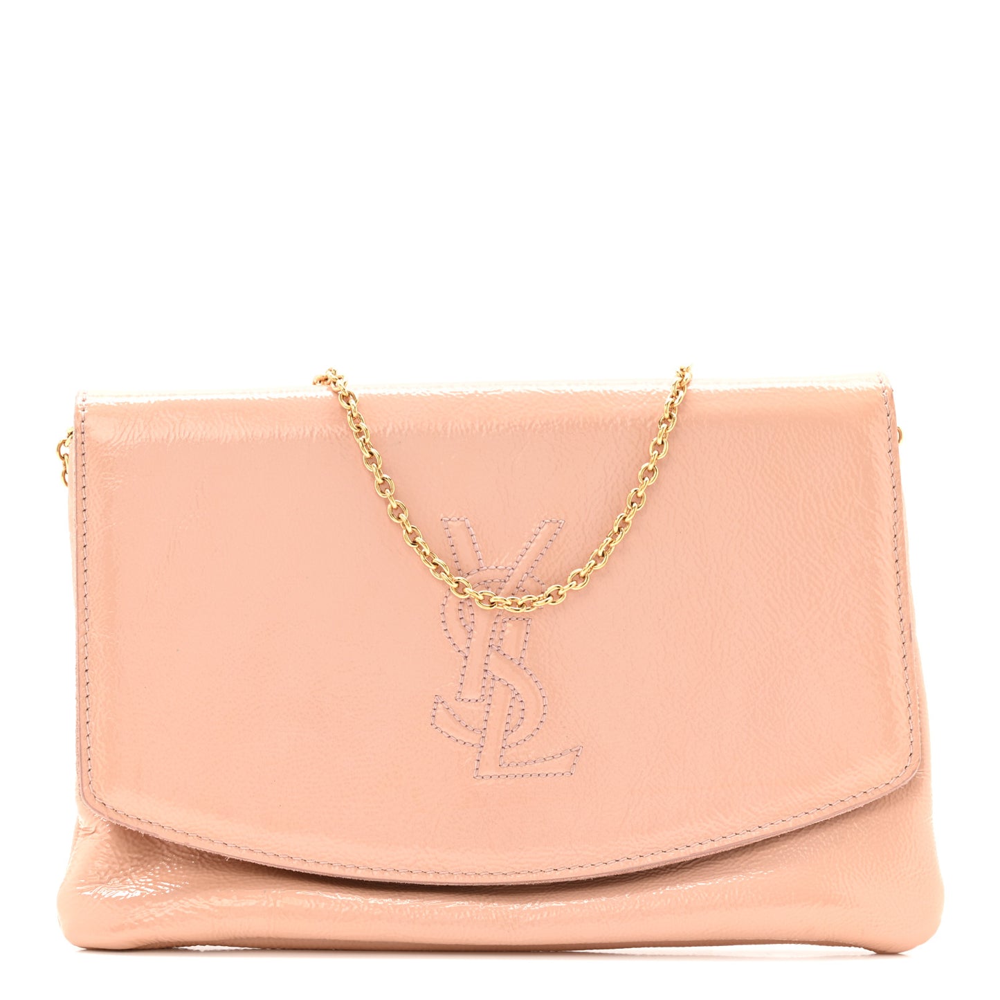 Patent Calfskin Belle de Jour Chain Clutch Pink