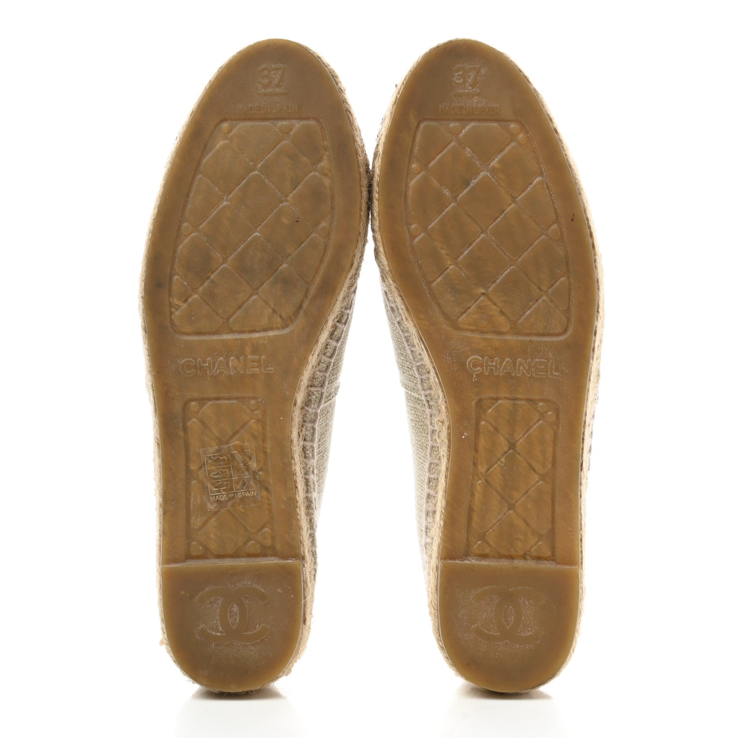 Chanel Toile Sequin CC Espadrilles 37 Beige Black 5 of 9