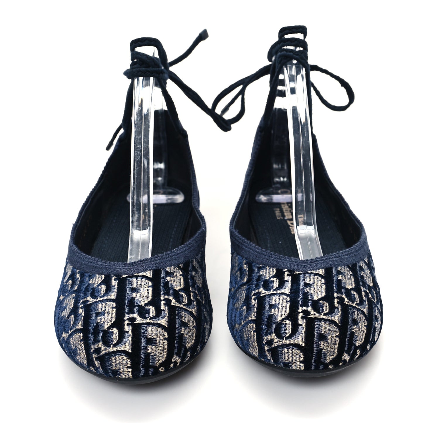 Velvet Oblique Poeme Laced Ballerina Flats 37.5 Deep Blue