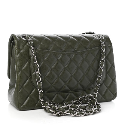 Chanel Caviar Quilted Jumbo Double Flap Dark Green 3 of 10