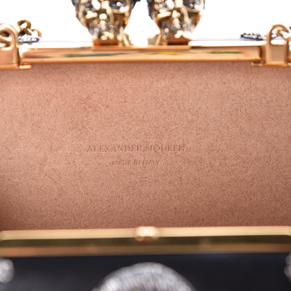 Alexander McQueen Nappa Embroidered Flower Queen and King Skull Box Chain Clutch Black Multicolor 7 of 9