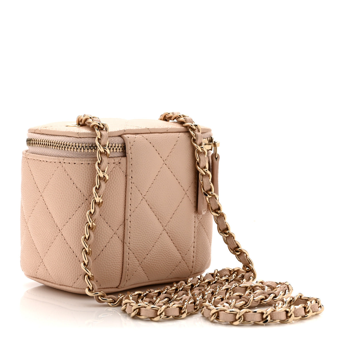 Caviar Quilted Mini Vanity Case With Chain Light Beige