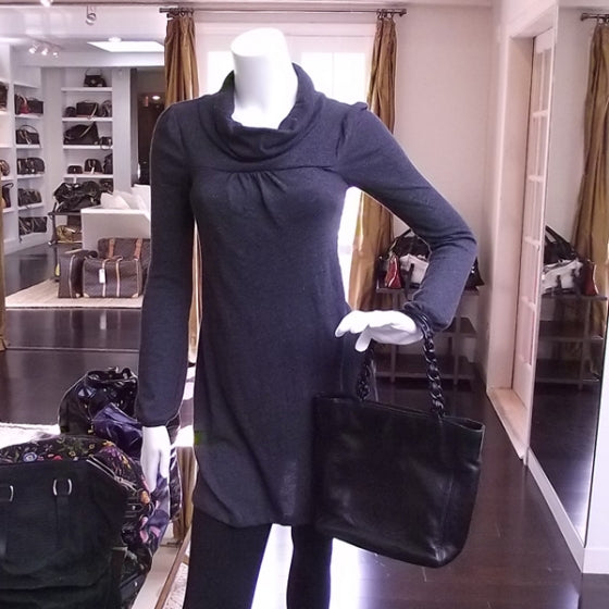 Leather Modern Chain Shopper Black