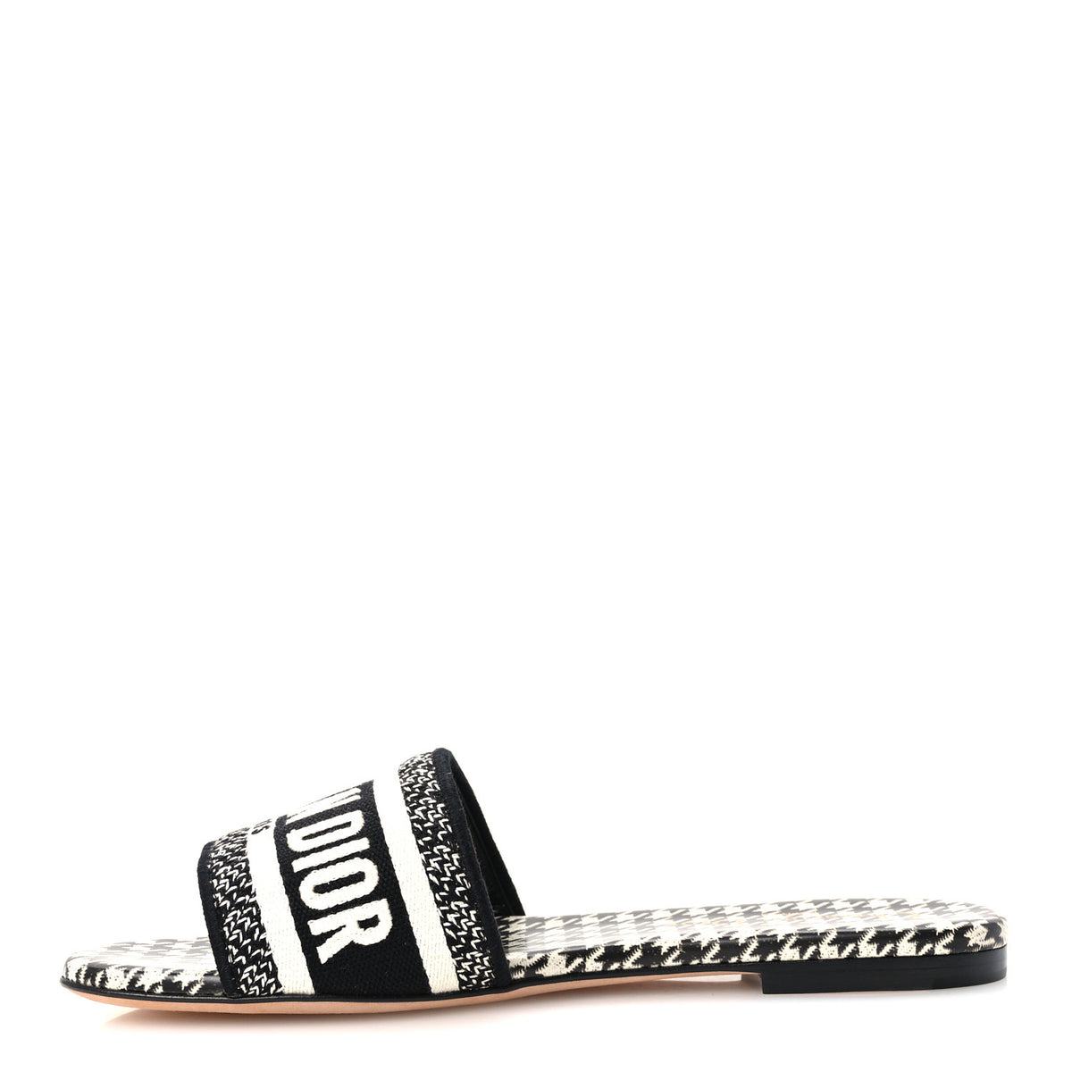 Canvas Millefiori Embroidered Dway Flat Slide Sandals 36 Black White