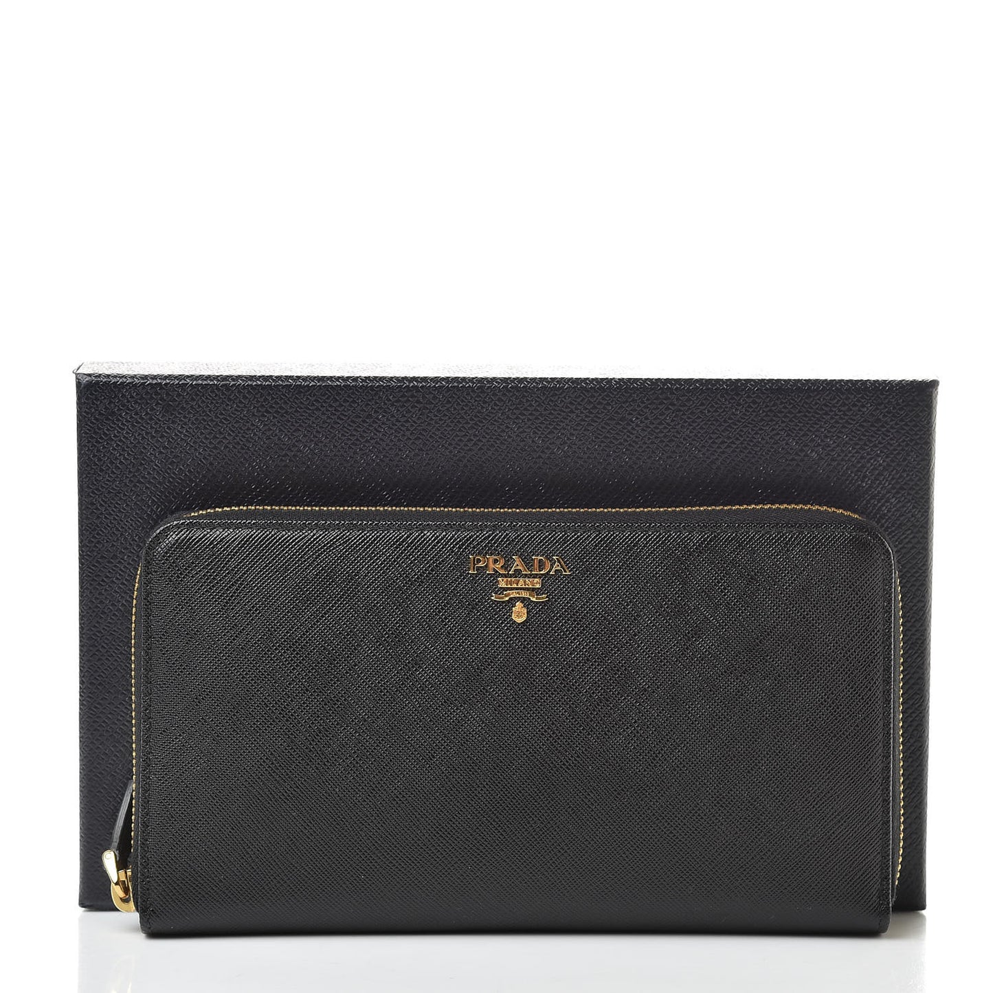 Saffiano Metal Large Zip Around Travel Wallet Black