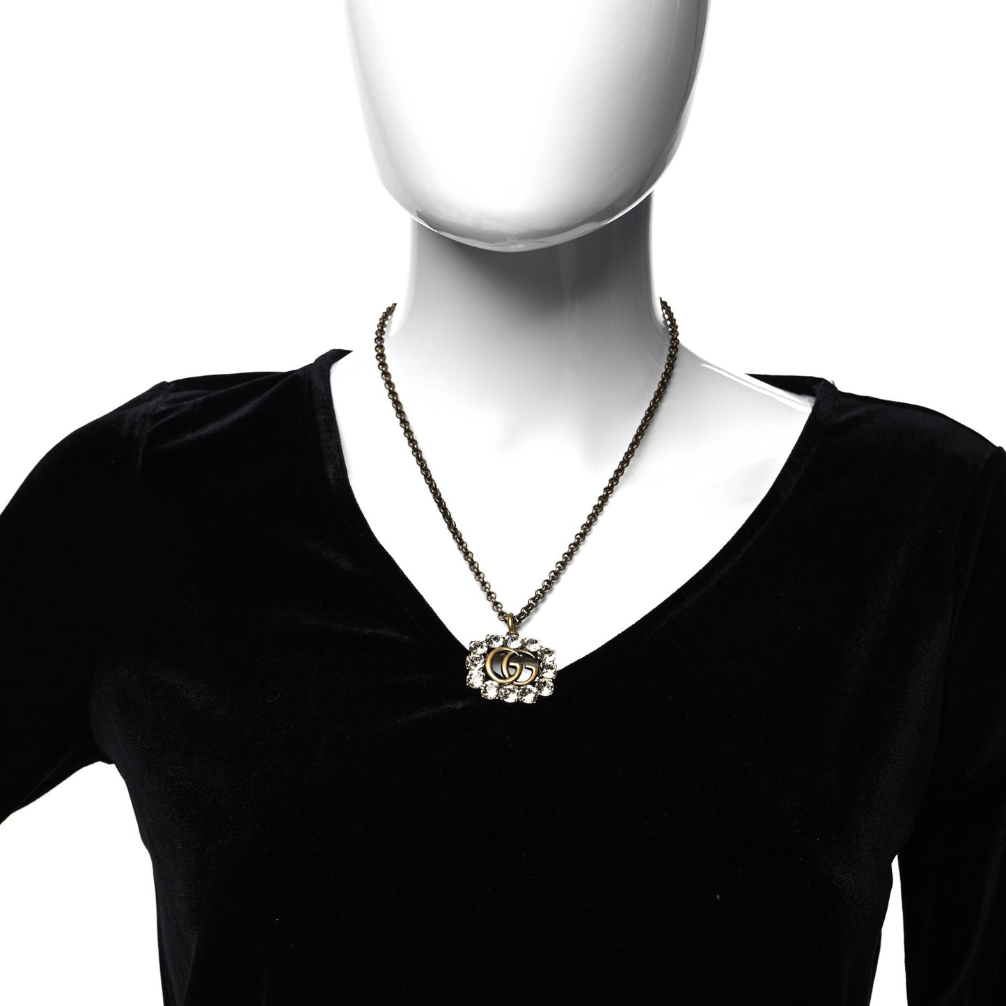 Crystal Embellished Double G Necklace Aged Gold