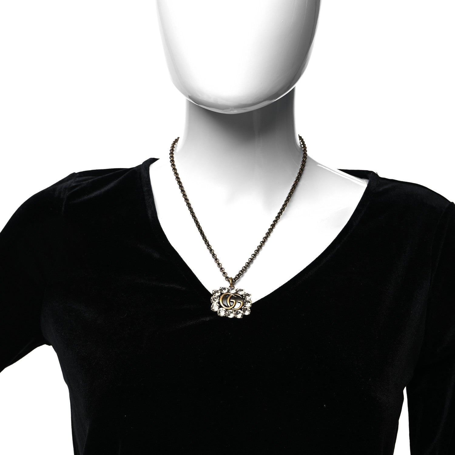 Gucci Crystal Embellished Double G Necklace Aged Gold 2 of 5