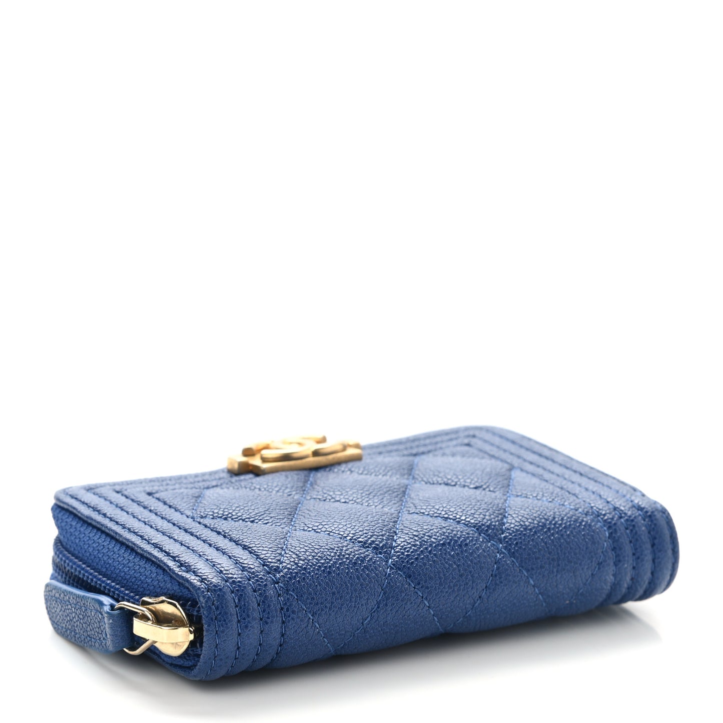 Caviar Quilted Boy Zip Around Coin Purse Wallet Blue