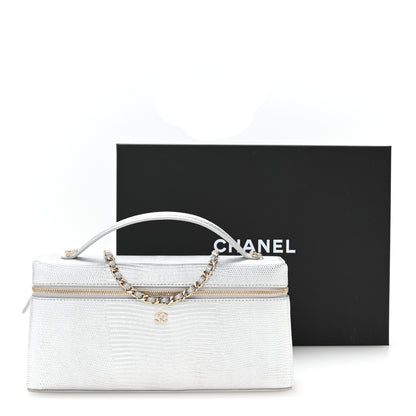 Chanel Lizard Embossed Top Handle Slim Vanity With Chain Silvery 11 of 11