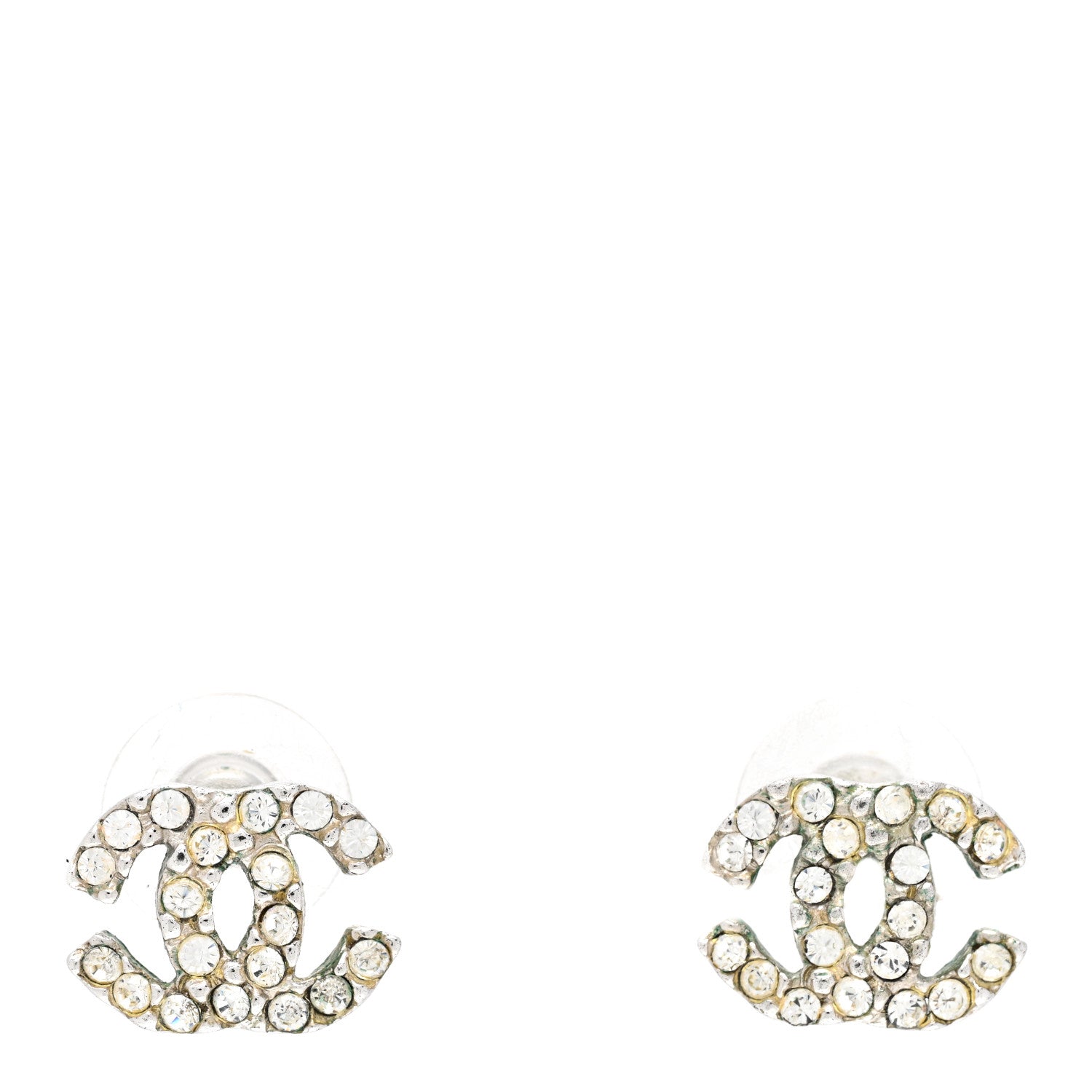 Chanel Crystal Timeless CC Earrings Silver 1 of 5
