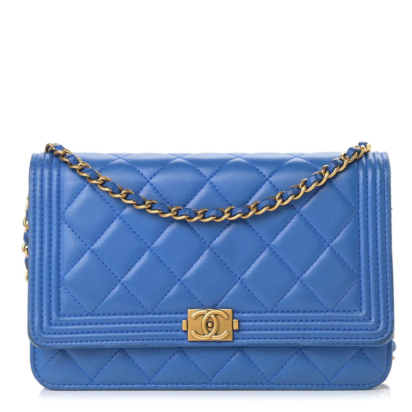 Lambskin Quilted Boy Wallet On Chain WOC Blue