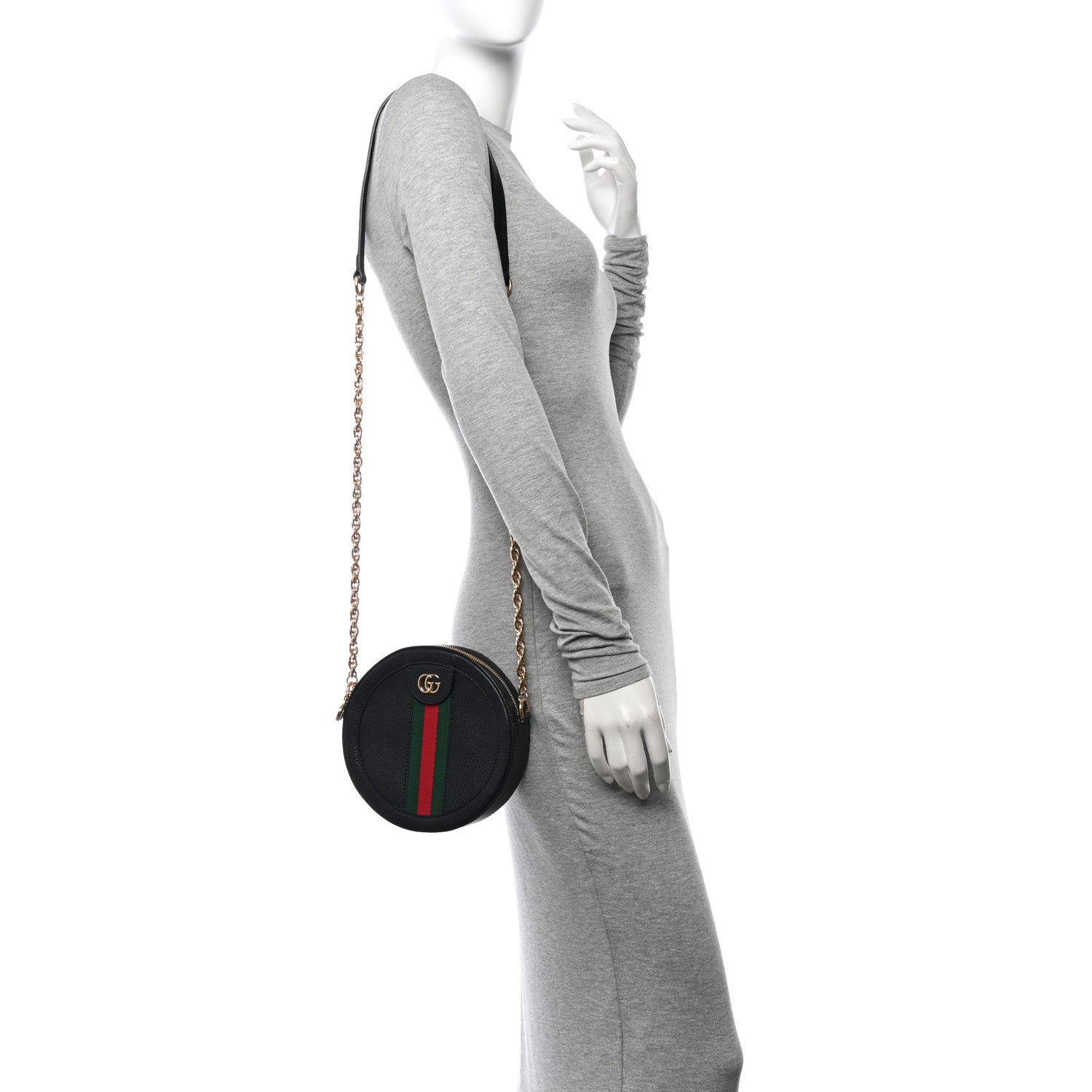 Gucci Grained Calfskin Web Mini Ophidia Round Shoulder Bag Black 2 of 12