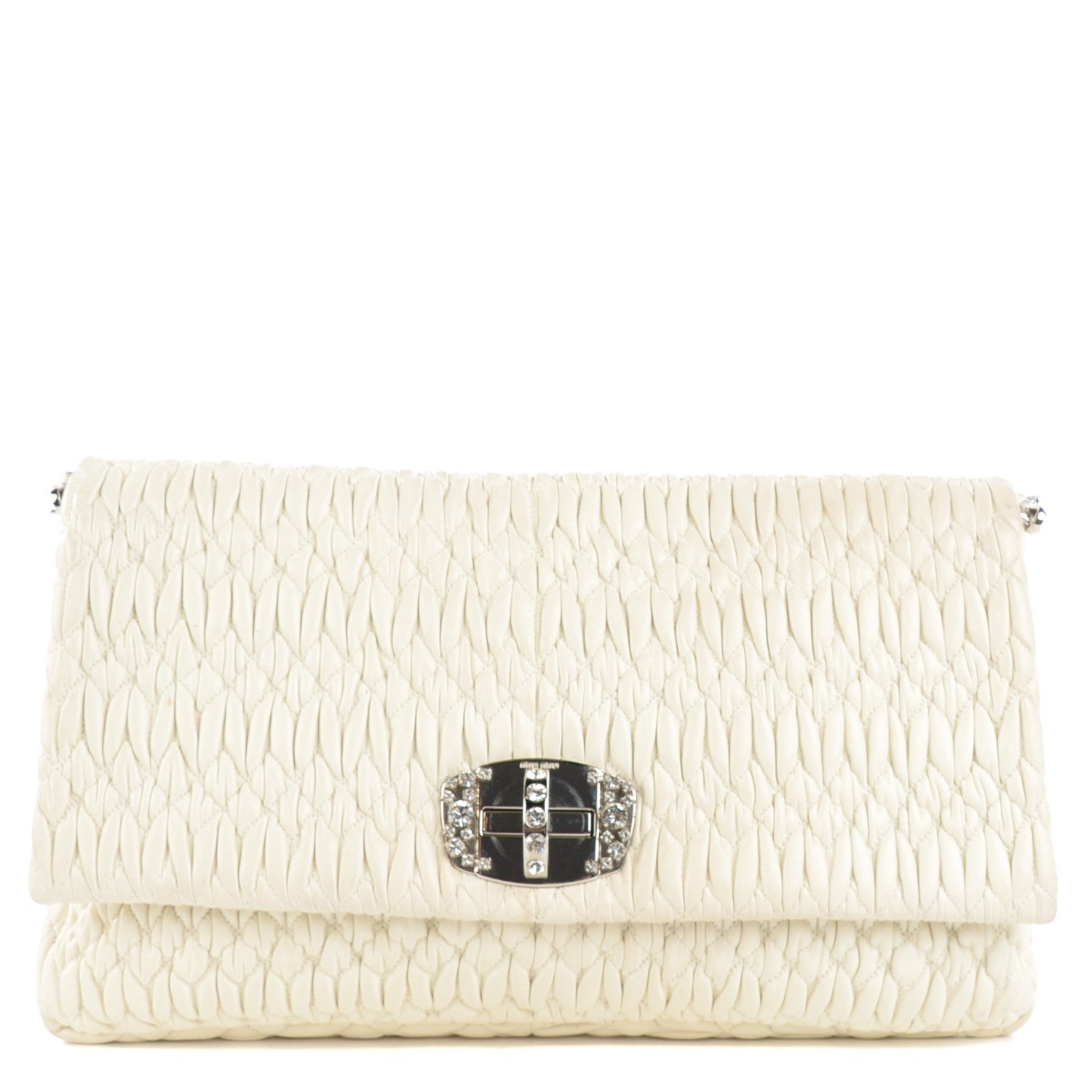 Miu Miu Nappa Matelasse Crystal Flap Clutch Bianco 1 of 10