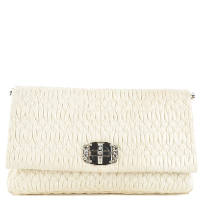Miu Miu Nappa Matelasse Crystal Flap Clutch Bianco 1 of 10