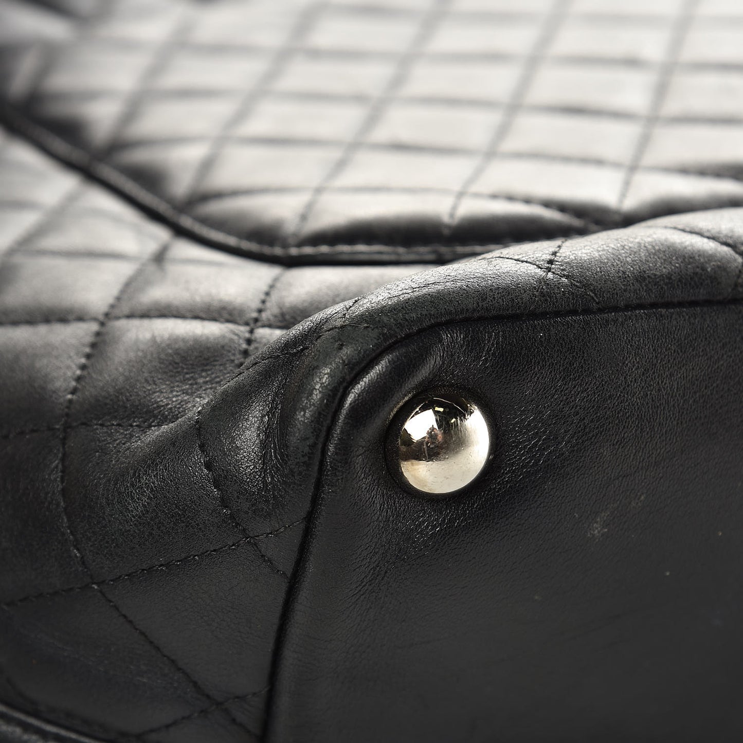 Calfskin Quilted Large Cambon Tote Black White