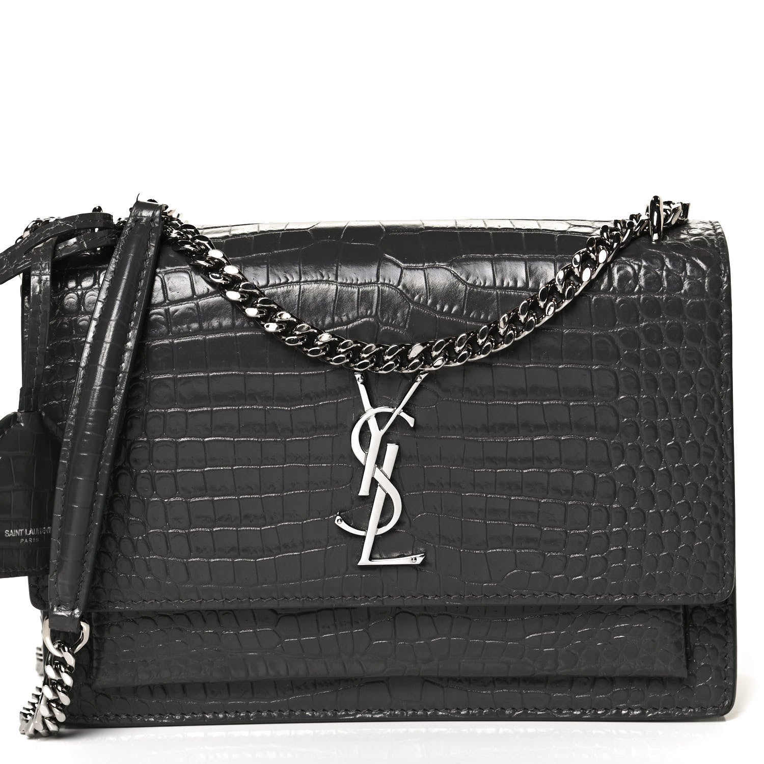 Saint Laurent Calfskin Crocodile Embossed Medium Monogram Sunset Graphite 10 of 12